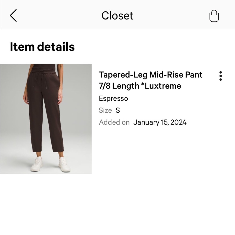 lululemon Tapered Mid-Rise Pant 7/8 Luxtreme in Espresso